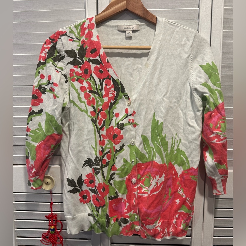 Vibrant Multicolored Button Up 100% Cotton Cardig… - image 1